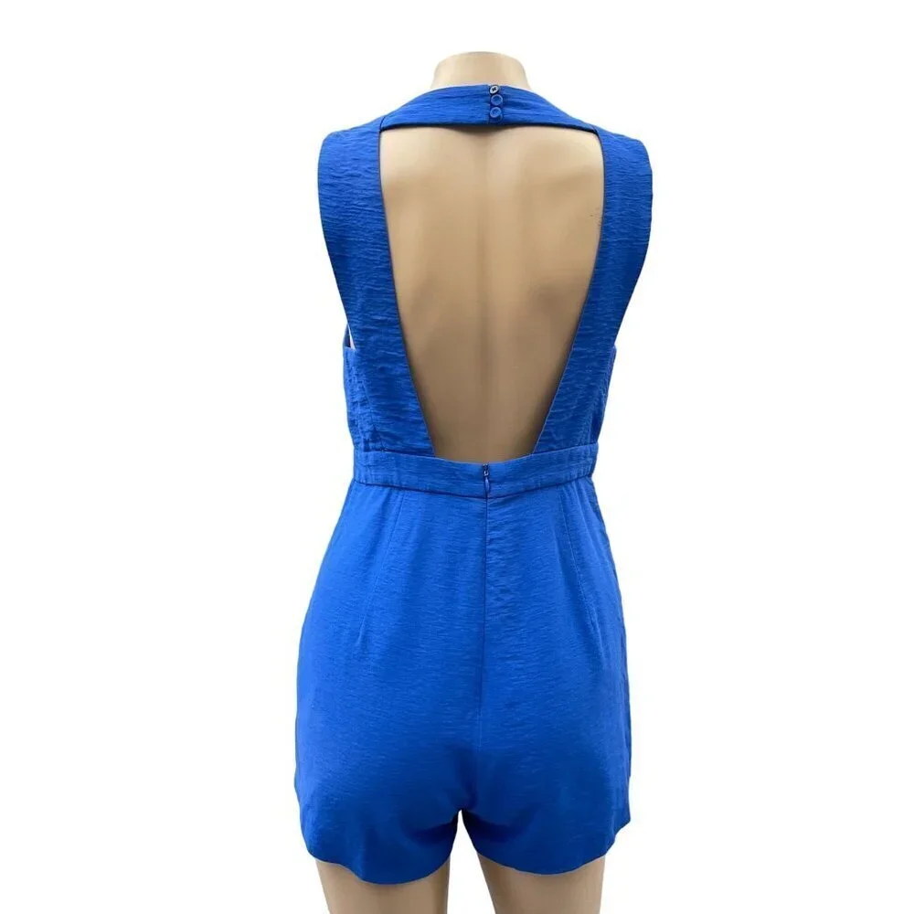 Finders Keepers Blue Deep V-Neck‎ Romper Backless Cutout Wrap Skort M